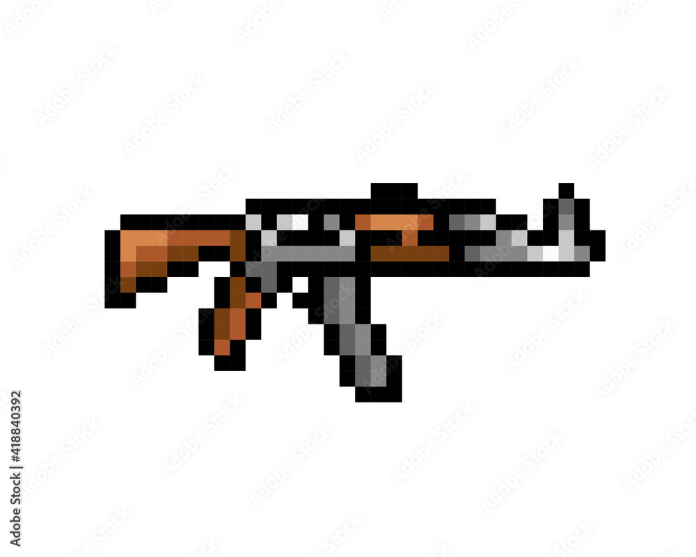 Vetor de pixel gun ak47 for gaming equipment. Pixel art vector