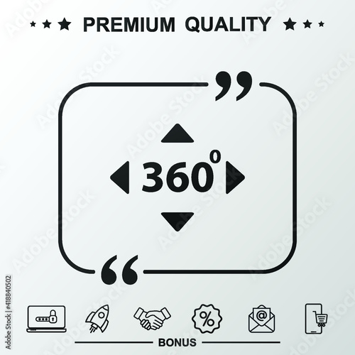 360 degree angle icon. Single flat icon. With quote symbol