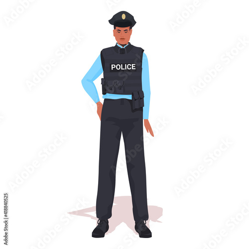 policeman in tactical gear riot police officer standing pose protesters and demonstration control concept full length vector illustration