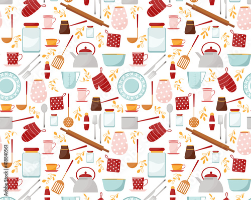 Seamless kitchen wallpaper design. Vector illustration elements of kitchen tools