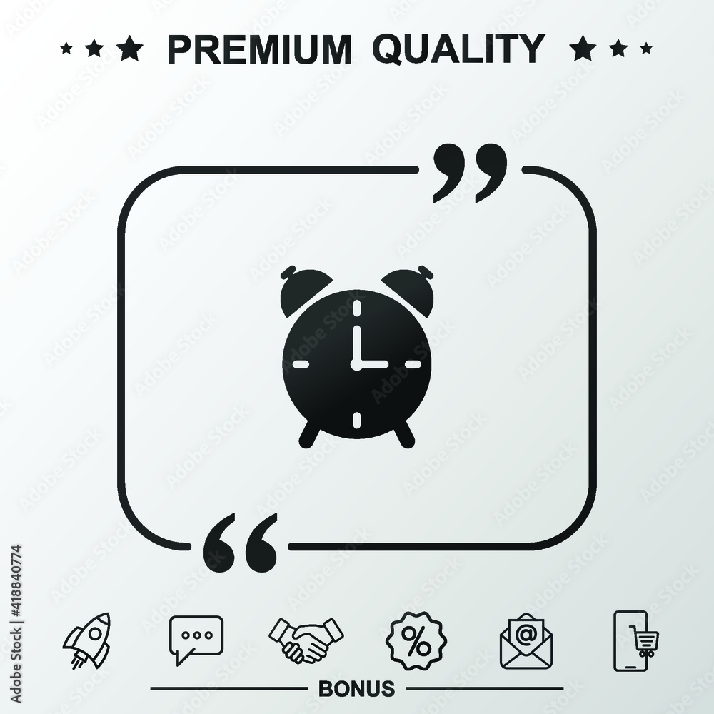 Alarm clock sign. With quote symbol. Alarm clock sign. With quote symbol.