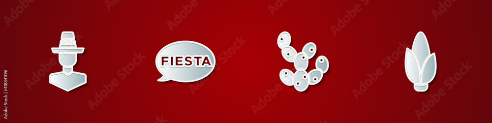 Set Mexican man sombrero, Fiesta, Cactus and Corn icon. Vector. Set Mexican man sombrero, Fiesta, Cactus and Corn icon. Vector.