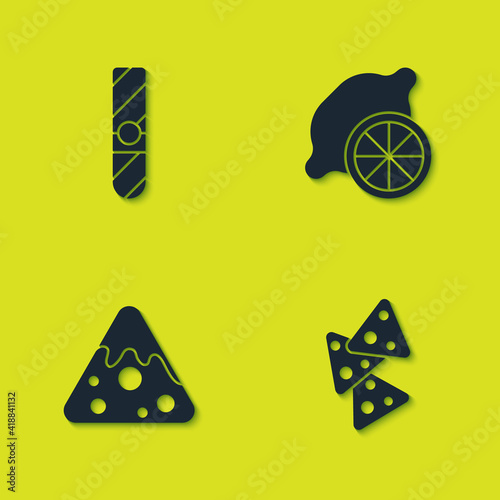 Set Cigar, Nachos, and Lemon icon. Vector.