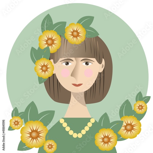 Vector illustration, Decorative portrait of a girl with short hair