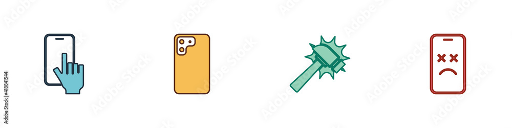 Set Phone repair service, Smartphone, Hammer and Dead mobile icon. Vector. Set Phone repair service, Smartphone, Hammer and Dead mobile icon. Vector.