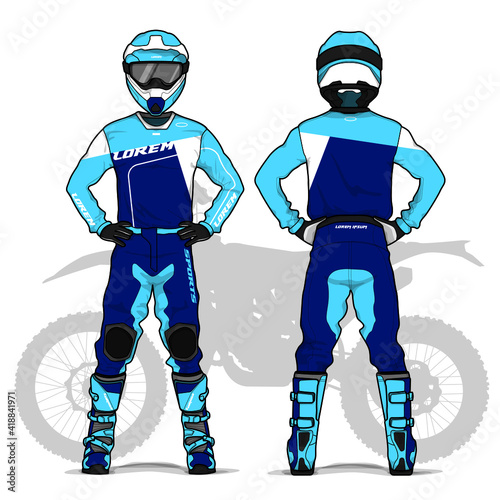 Motocross uniform design set mock up vector