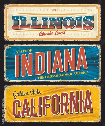 Fotografie, Tablou American states Illinois, Indiana and California vector vintage banners, signs for travel destination