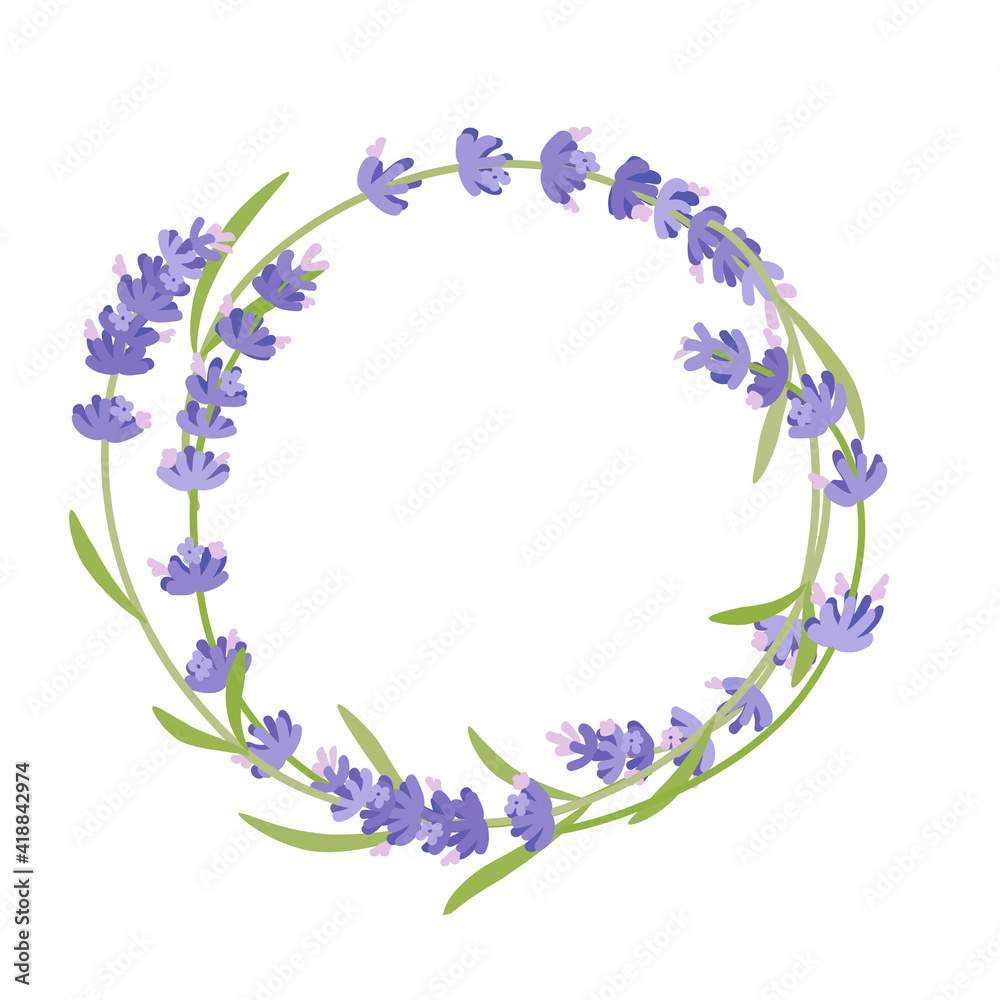 Round frame composition of lavender plant. Vector illustration cartoon flat icon isolated on white background.