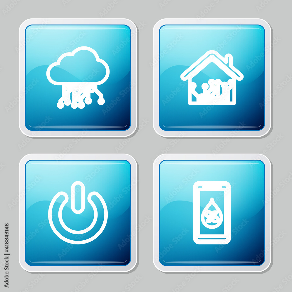 Set line Internet of things, Smart home, Power button and Humidity for smart icon. Vector. Set line Internet of things, Smart home, Power button and Humidity for smart icon. Vector.