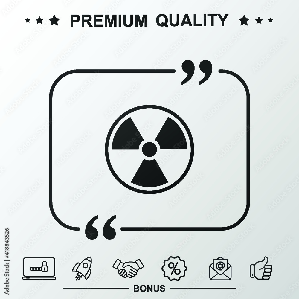 radiation icon. Text inside quote symbol radiation icon. Text inside quote symbol