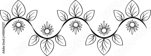 Pattern, border decorative flowers with leaves black and white