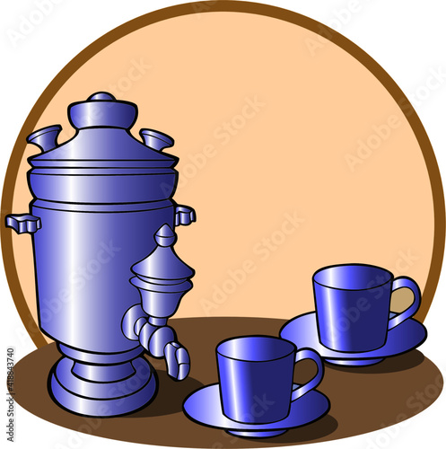 Vector illustration, Card with a place for the inscription samovar with cups