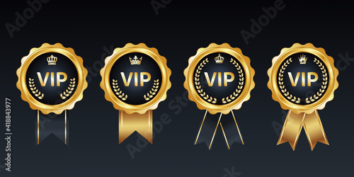 黒と金色のリボンのついた金色のラベルのベクターセット