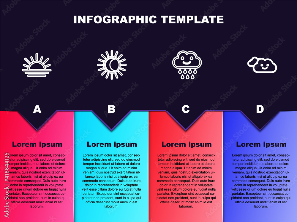Set line Sunset, Eclipse of the sun, Cloud with rain and . Business infographic template. Vector. Set line Sunset, Eclipse of the sun, Cloud with rain and . Business infographic template. Vector.