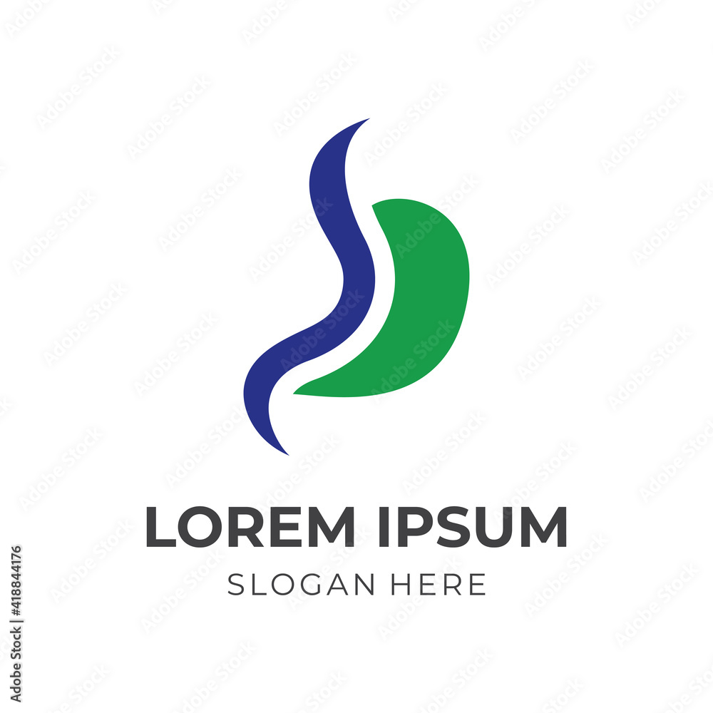 simple stomach logo design with flat blue and green color style simple stomach logo design with flat blue and green color style