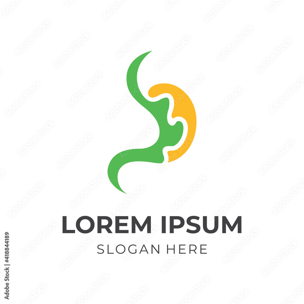 abstract stomach logo design with flat green and yellow color style abstract stomach logo design with flat green and yellow color style
