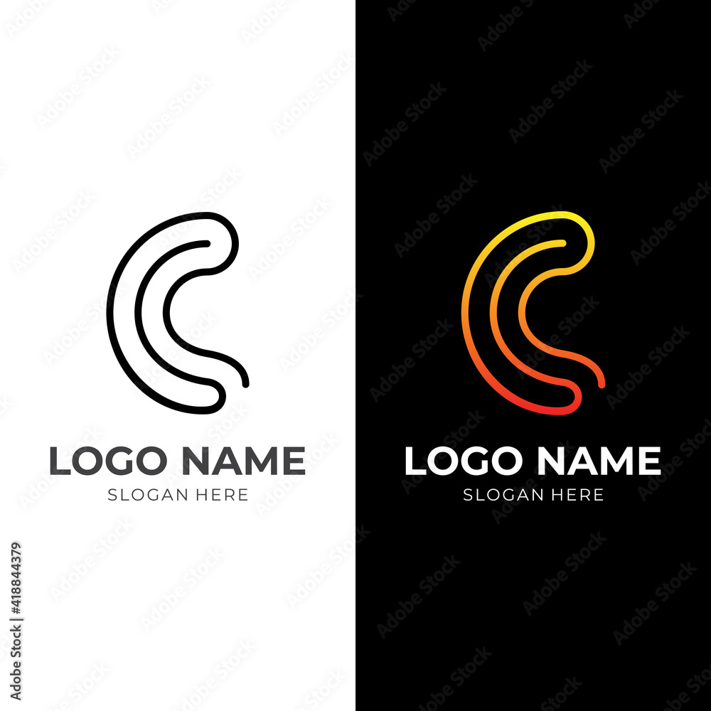 Obraz premium letter C logo concept with flat black and orange color style