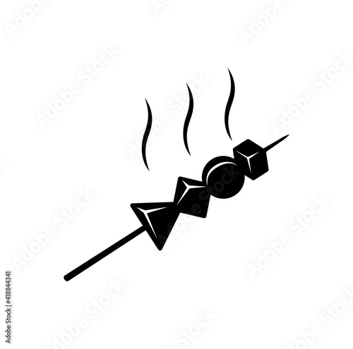 satay icon vector, grilled meat illustrations. Shish kebab on skewers vector icon.