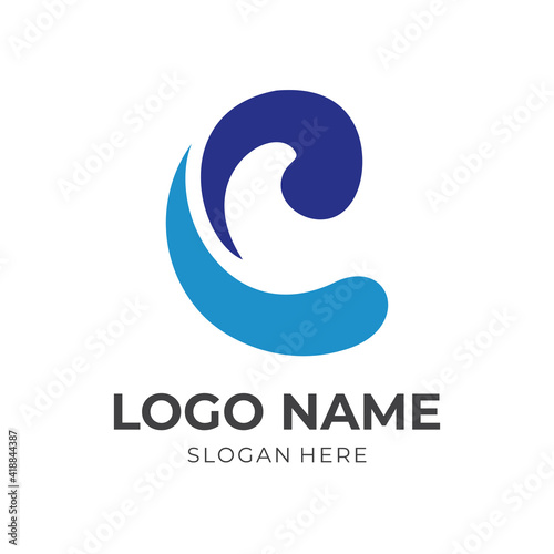 letter C logo vector with flat blue color style