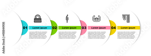 Set line Car tire, muffler, Sport steering wheel and gas and brake pedals. Business infographic template. Vector.