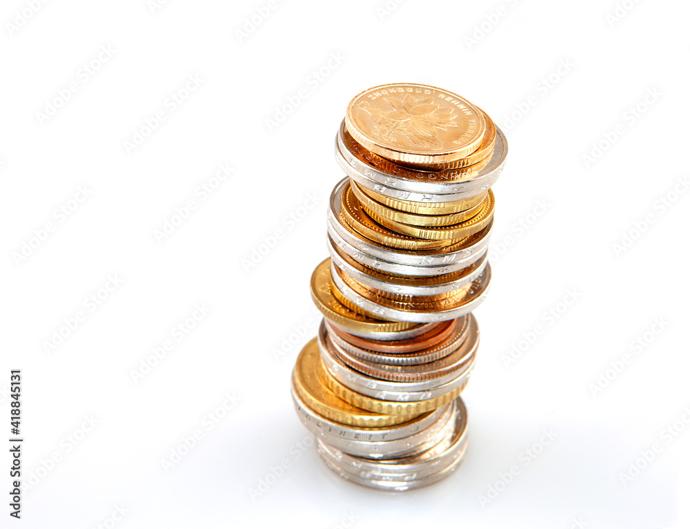 Pile of chinese coins on white background Pile of chinese coins on white background