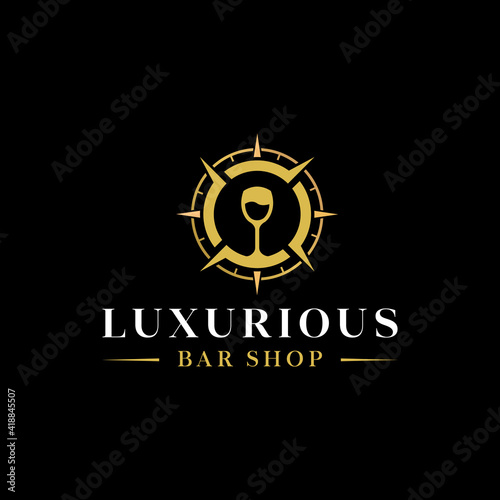 luxury wine shop and liquor store design logo in glossy gold