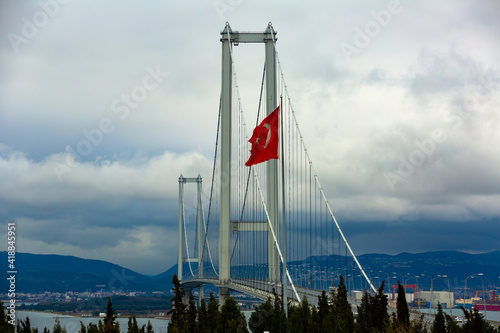 The famous Osman Gazi Bridge in Turkey, which runs over the Izmit Bay, is one of the longest bridges in the world. photo