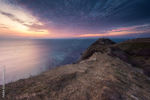 Amazing sunrise view of the lighthouse at Cape Emine, Black sea coast, Bulgaria