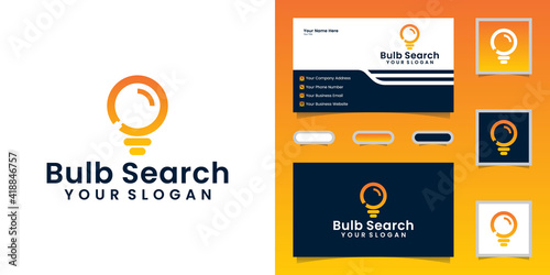 Vector light and magnifying logo combination. Light bulb and magnifying glass, logo design template and business card