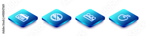 Set Isometric line Ointment cream tube, Food no diet, Vacuum cans and Apple icon. Vector.