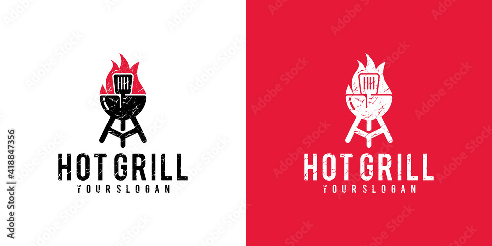Hot Grill Restaurant Logo vintage design template