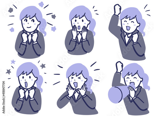 スーツで応援する女性のイラスト