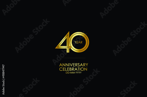 40 year anniversary celebration Gold Line. logotype isolated on Black background for celebration, invitation card, and greeting card-Vector