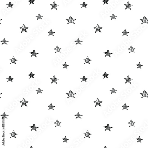 Star seamless pattern  black and white hand-drawn astral doodle digital paper  abstract stars repeating background  the monochrome stellar vector wallpaper  cute starry decorative element