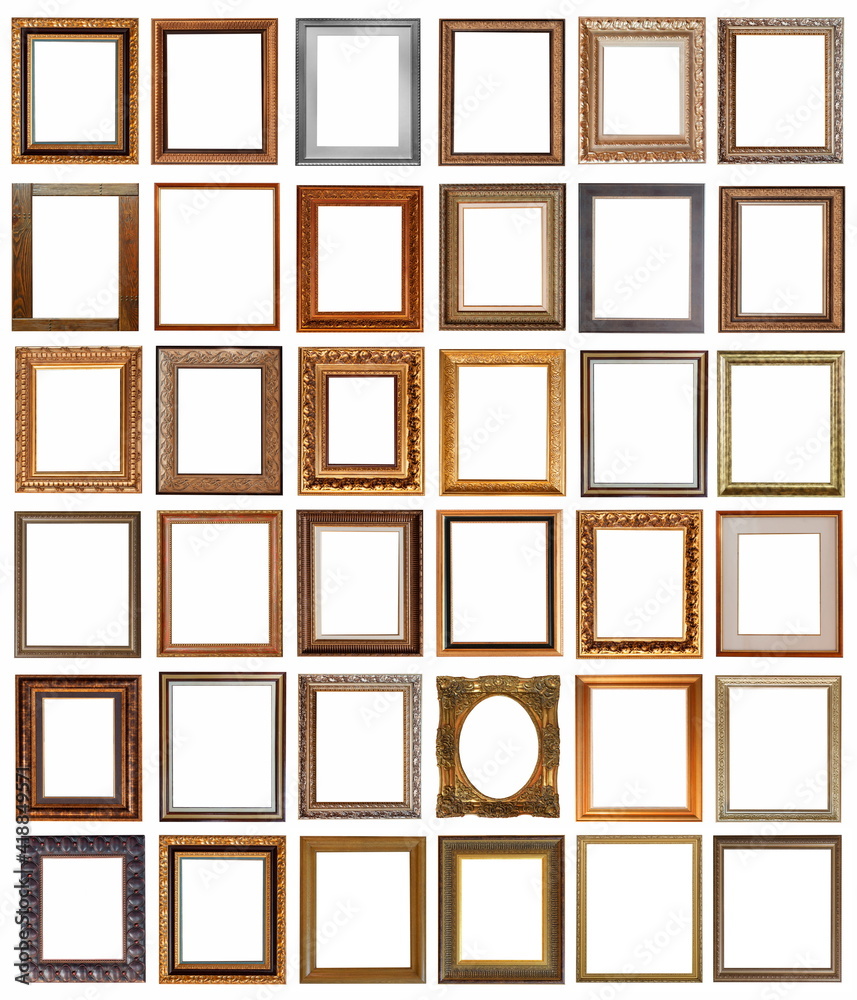 frames for paintings antique gold gilding set isolated on white background frames for paintings antique gold gilding set isolated on white background