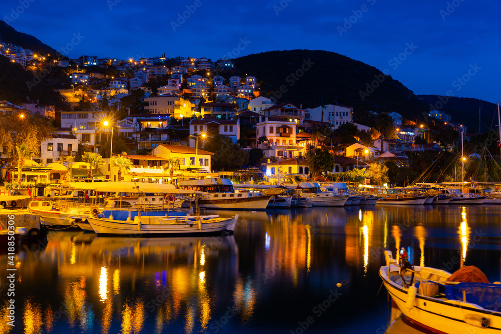 Image of the resort town of Kas in Turkey in the evening.