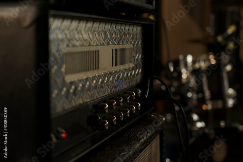 Amplifier for sound close-up in the studio. Mixer