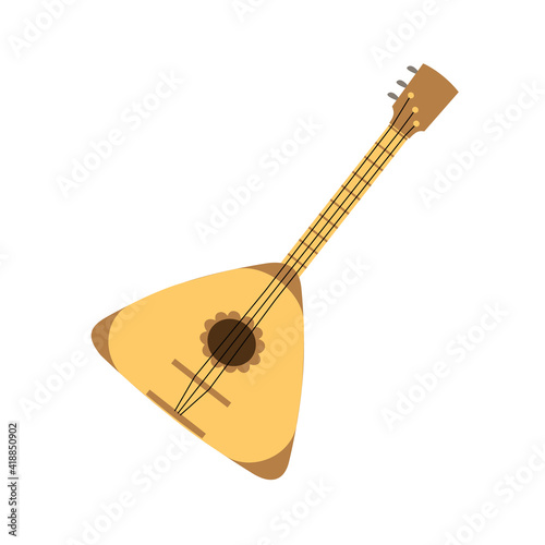 Brown balalaika icon on a white background in a flat style. The icon of a musical instrument. Vector illustration.