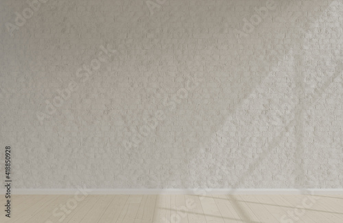 Empty room white brick wall background minimalist style with morning sunlight. 3d model and illustration.
