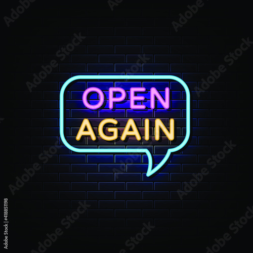 Open again neon sign vector