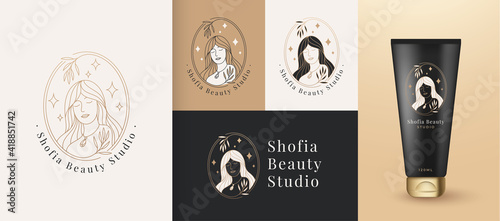 woman beauty face logo linear style