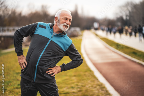 Active senior man is exercising. Healthy retirement lifestyle.