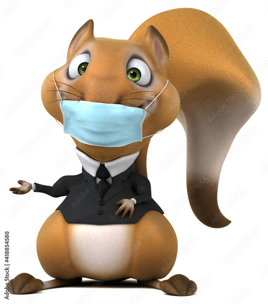 Naklejka premium Fun 3D cartoon squirrel with a mask