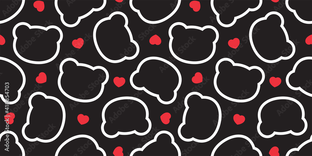Fototapeta premium bear seamless pattern polar heart valentine vector head repeat wallpaper teddy scarf isolated cloud cartoon illustration tile background illustration doodle design