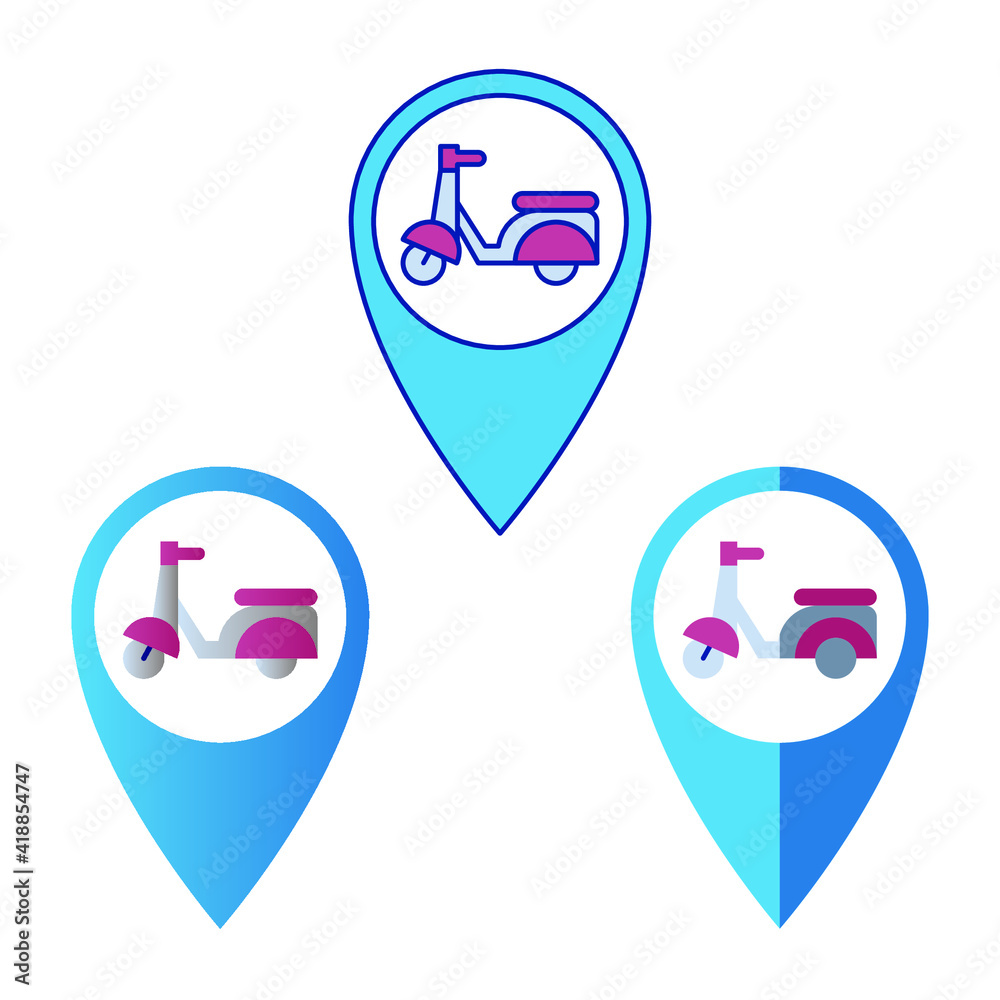 Set of motorcycle and pin icons Set of motorcycle and pin icons