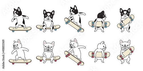 dog vector french bulldog skateboard icon surf skate cartoon character symbol breed animal illustration doodle design