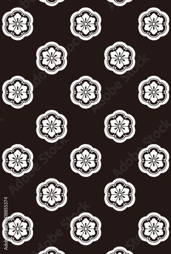 平安有職文様_窠中唐花（かのなかにからはな）02_壁紙・白黒