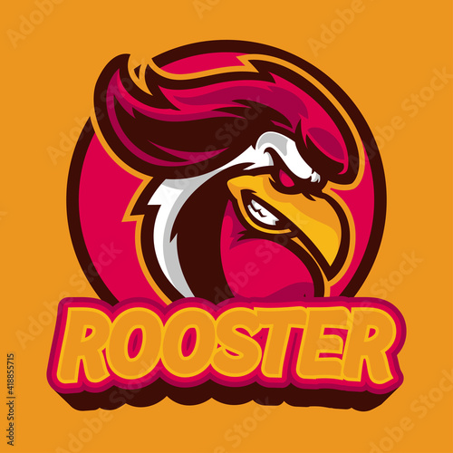 Rooster mascot e-sport logo design. Chicken rooster head mascot. Emblem design with wild animal concept can be used for symbols of your e-sports team attractive symbols. Vector illustration
