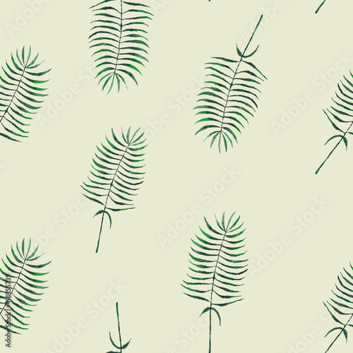 watercolor seamless pattern with green leaves on a white background