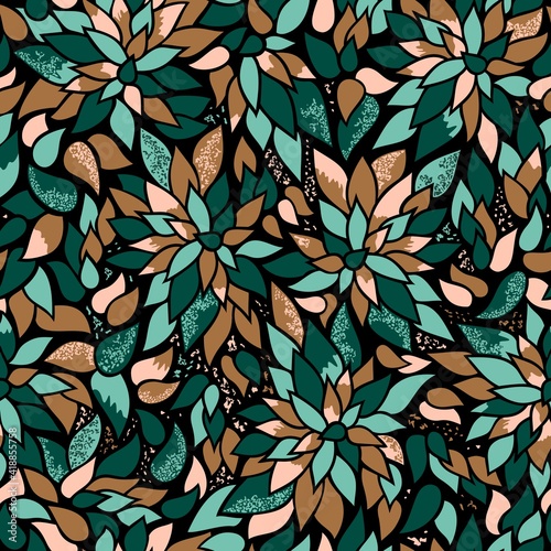 Inspired by nature leafy surface pattern. The colors of clustered foliage, mint, rose, bronze, green, are harmonious and nice. For variety of application from textile, home decor to paper or web realm